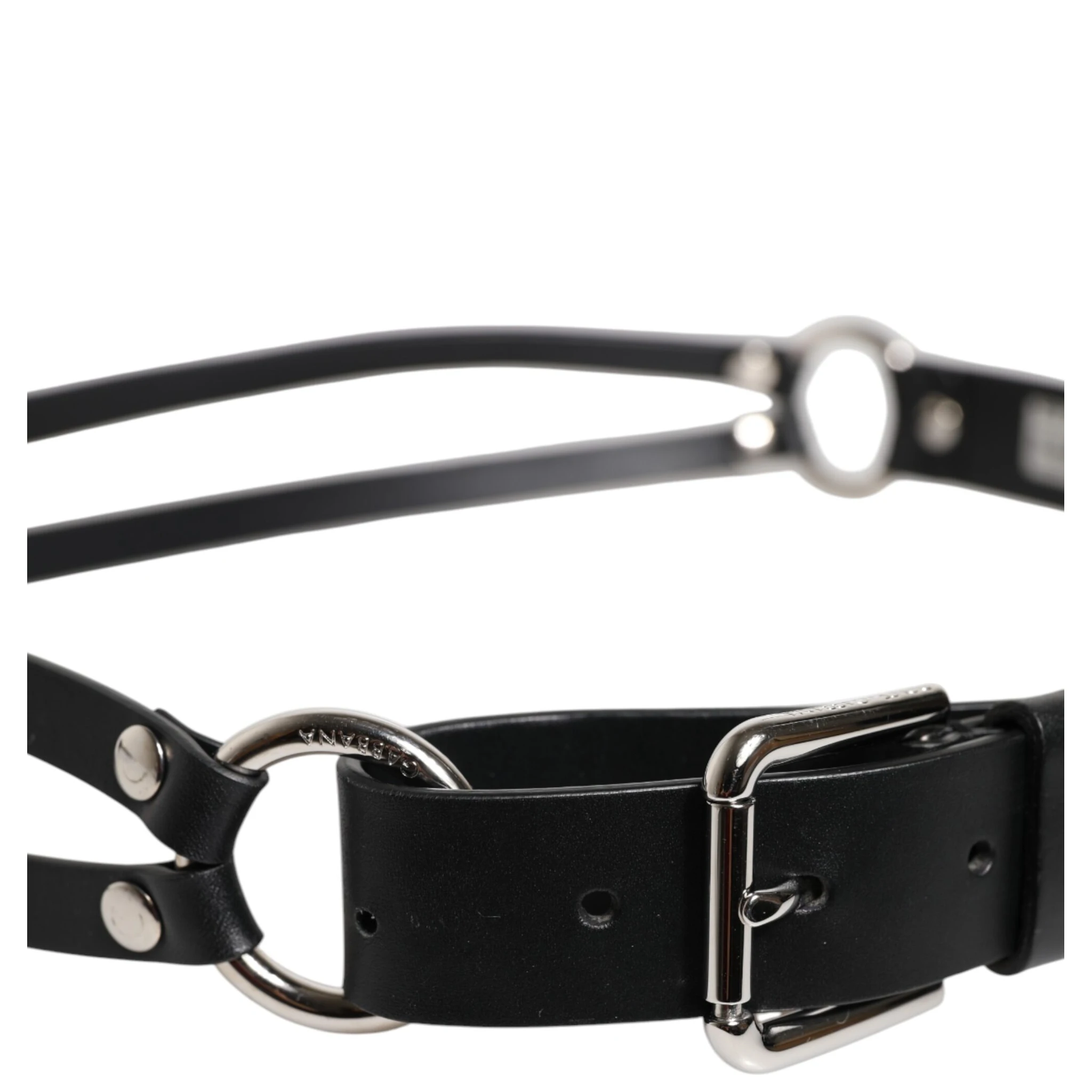Black Leather Classic Metal Logo Buckle Belt