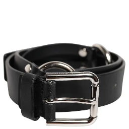 Black Leather Classic Metal Logo Buckle Belt