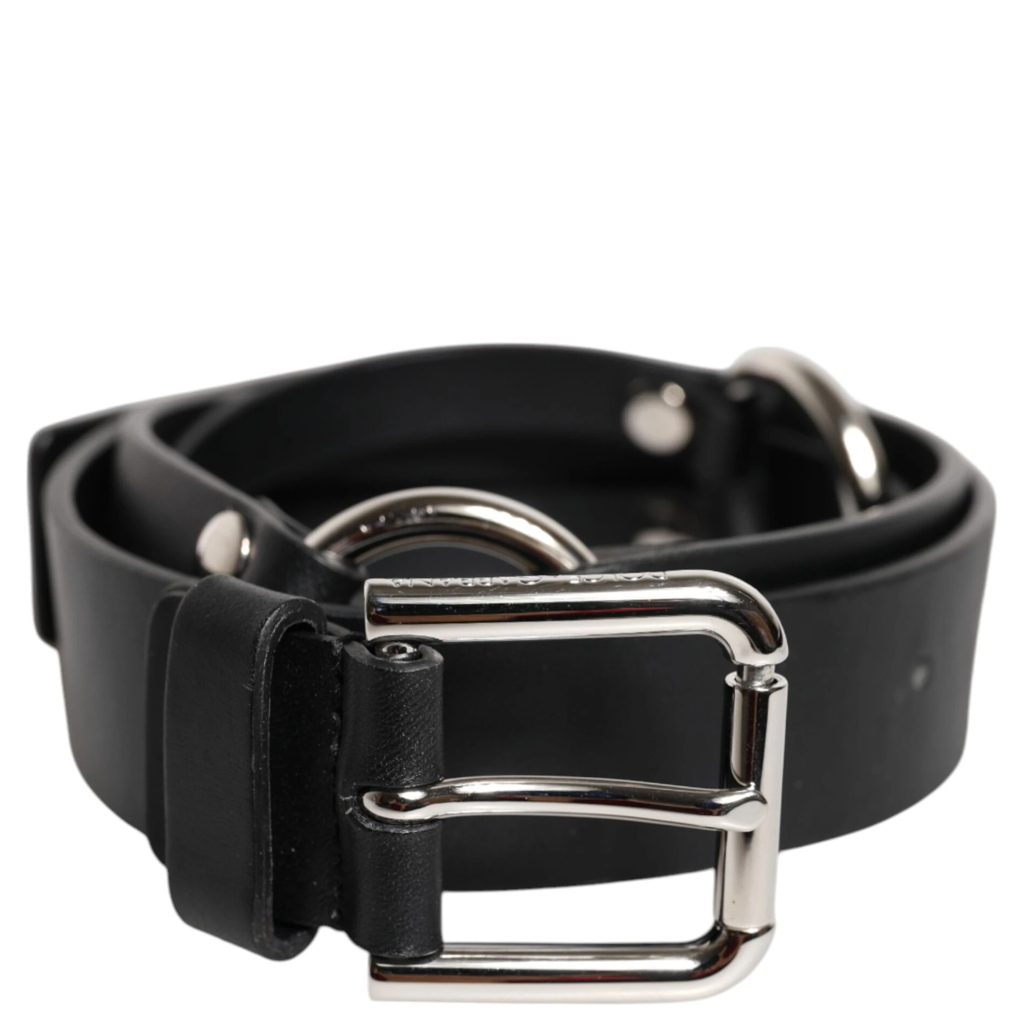 Black Leather Classic Metal Logo Buckle Belt