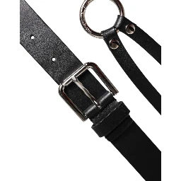 Black Leather Classic Metal Logo Buckle Belt
