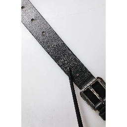 Black Leather Classic Metal Logo Buckle Belt