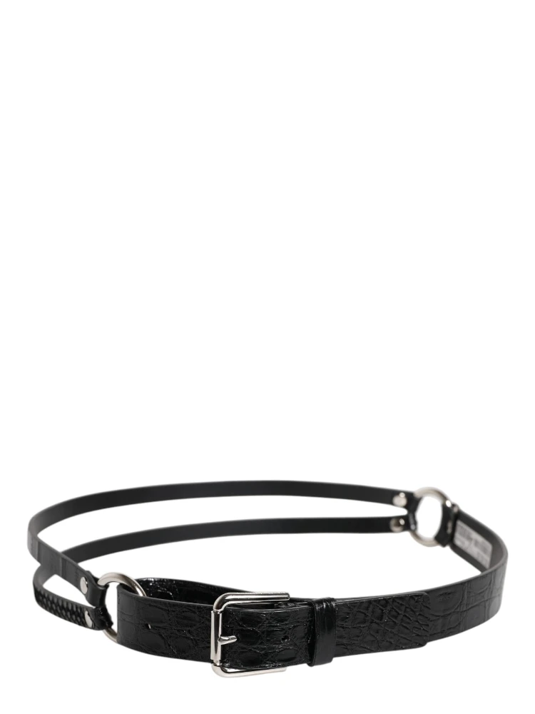 Black Exotic Leather Metal Logo Buckle Belt alternative