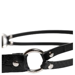 Black Exotic Leather Metal Logo Buckle Belt