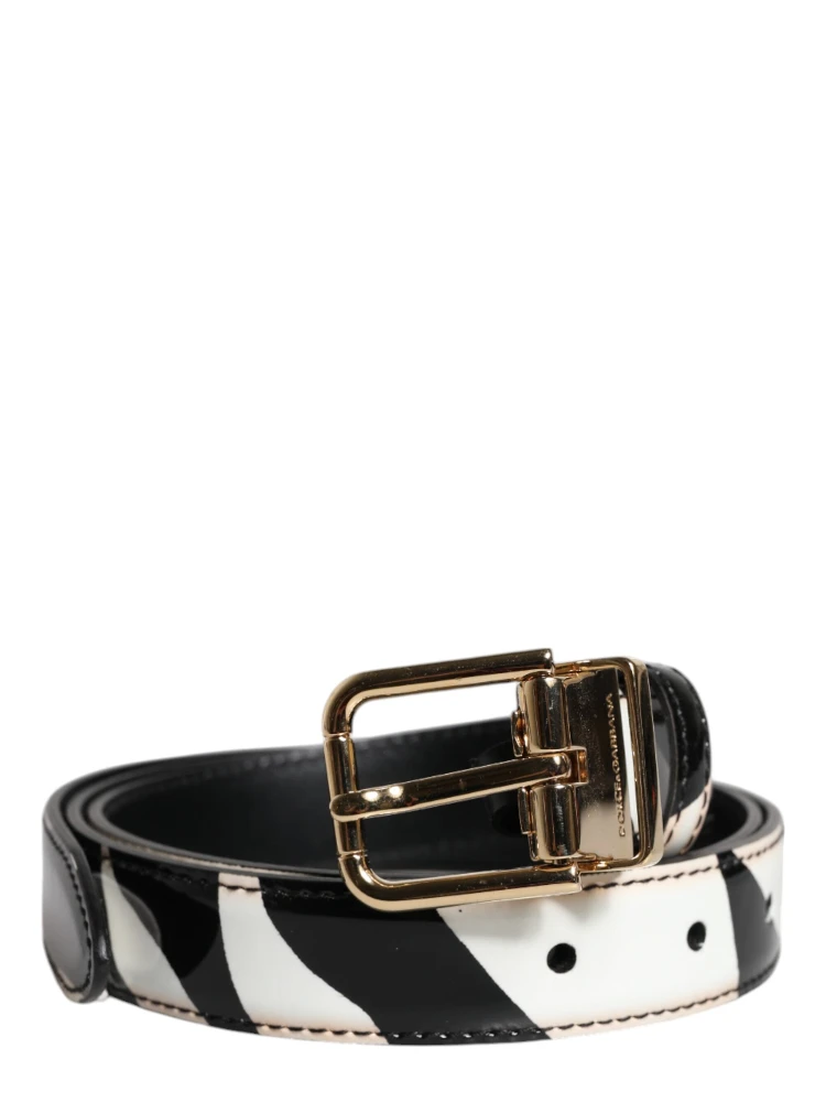 Black White Zebra Gold Metal Logo Buckle Belt alternative