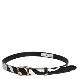Black White Zebra Gold Metal Logo Buckle Belt