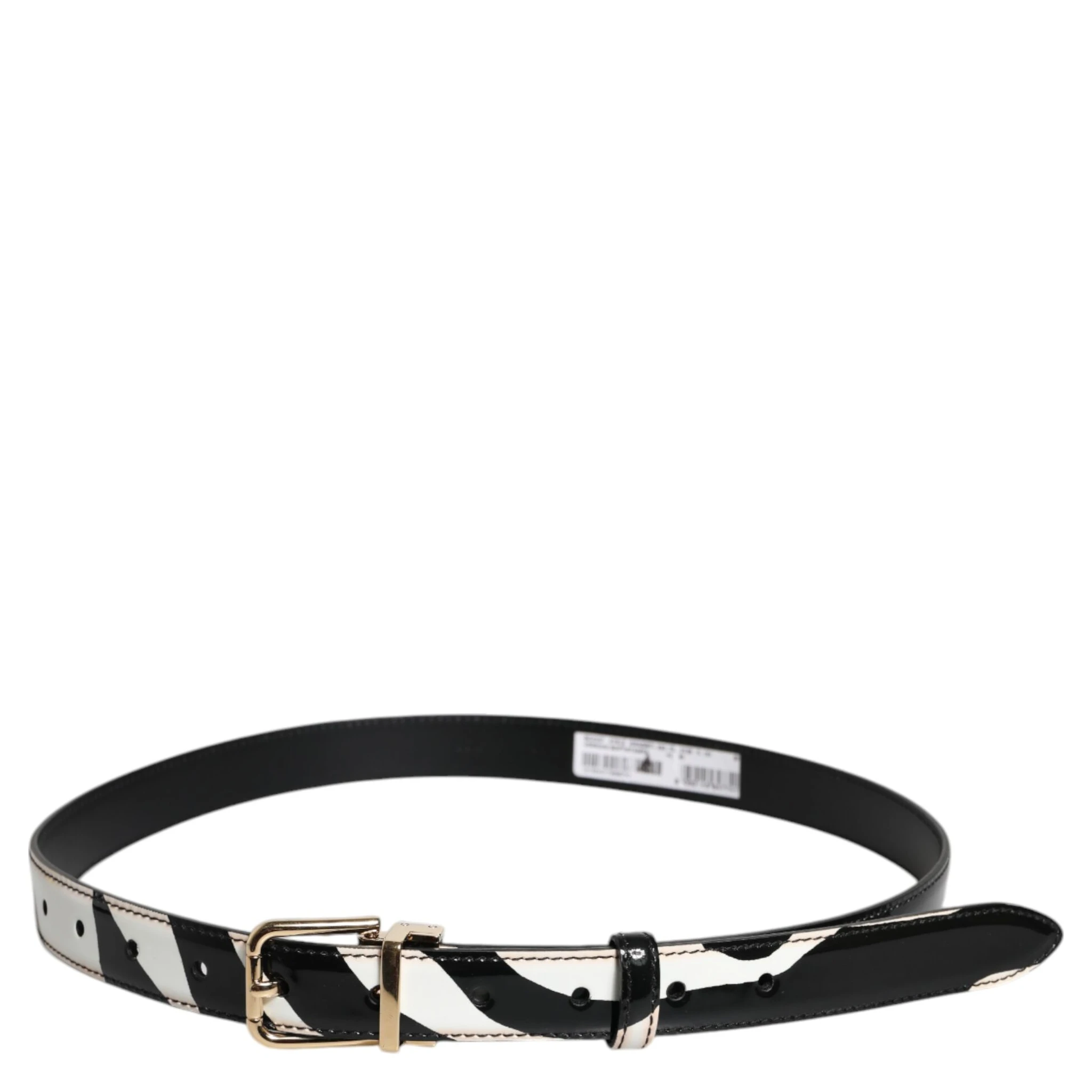 Black White Zebra Gold Metal Logo Buckle Belt