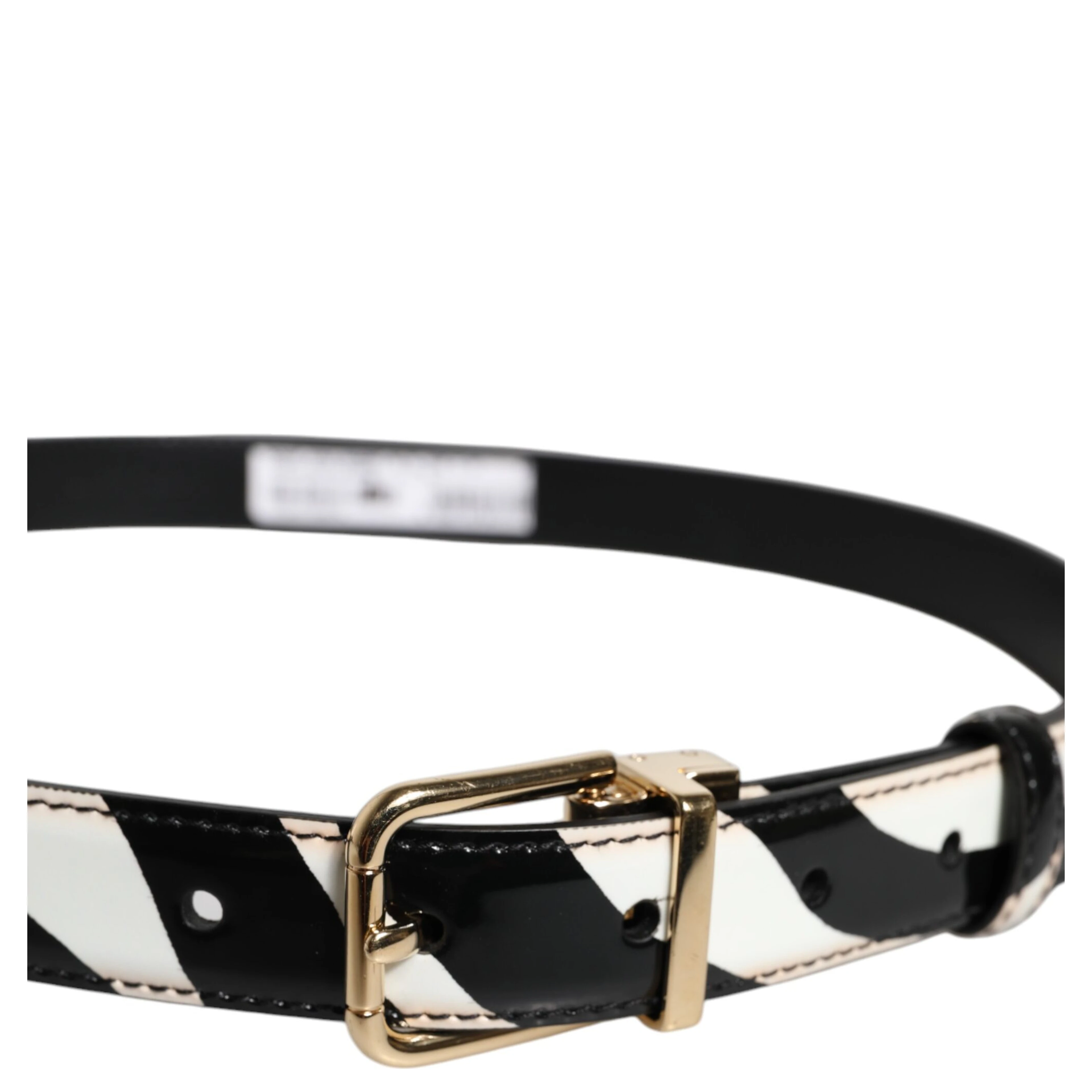 Black White Zebra Gold Metal Logo Buckle Belt