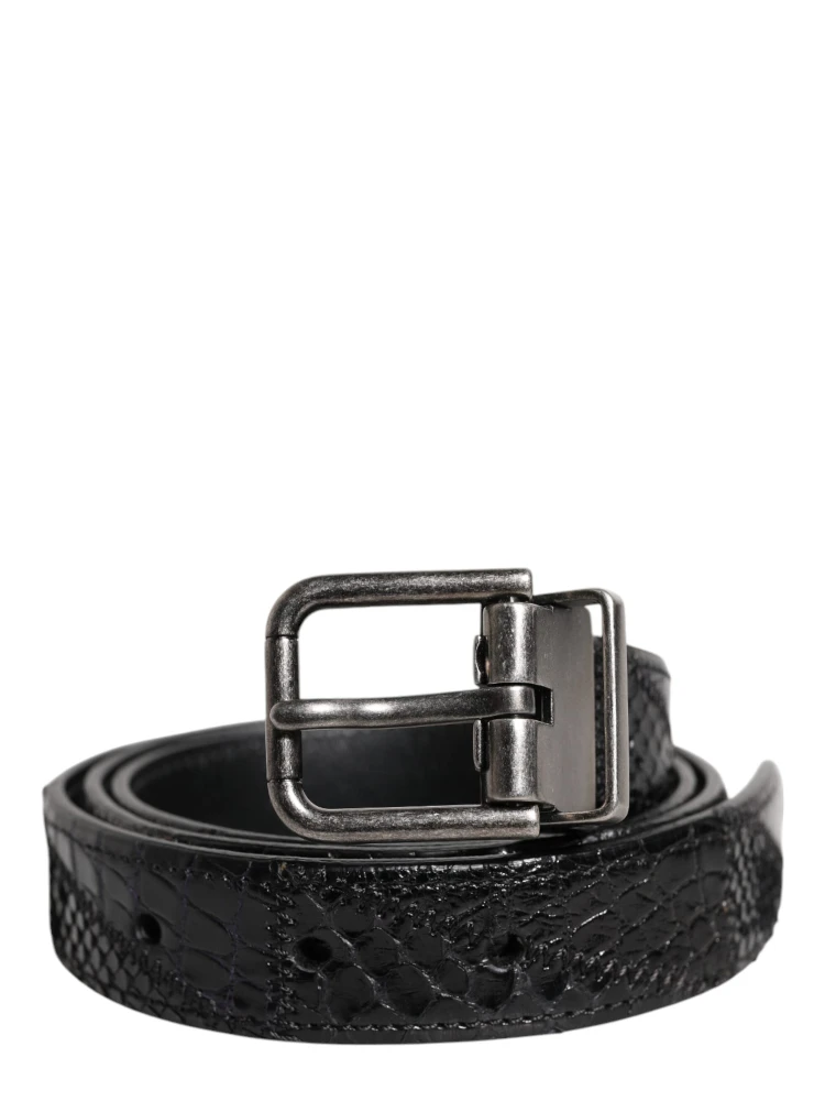 Black Exotic Leather Metal Logo Buckle Belt alternative