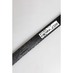 Black Exotic Leather Metal Logo Buckle Belt