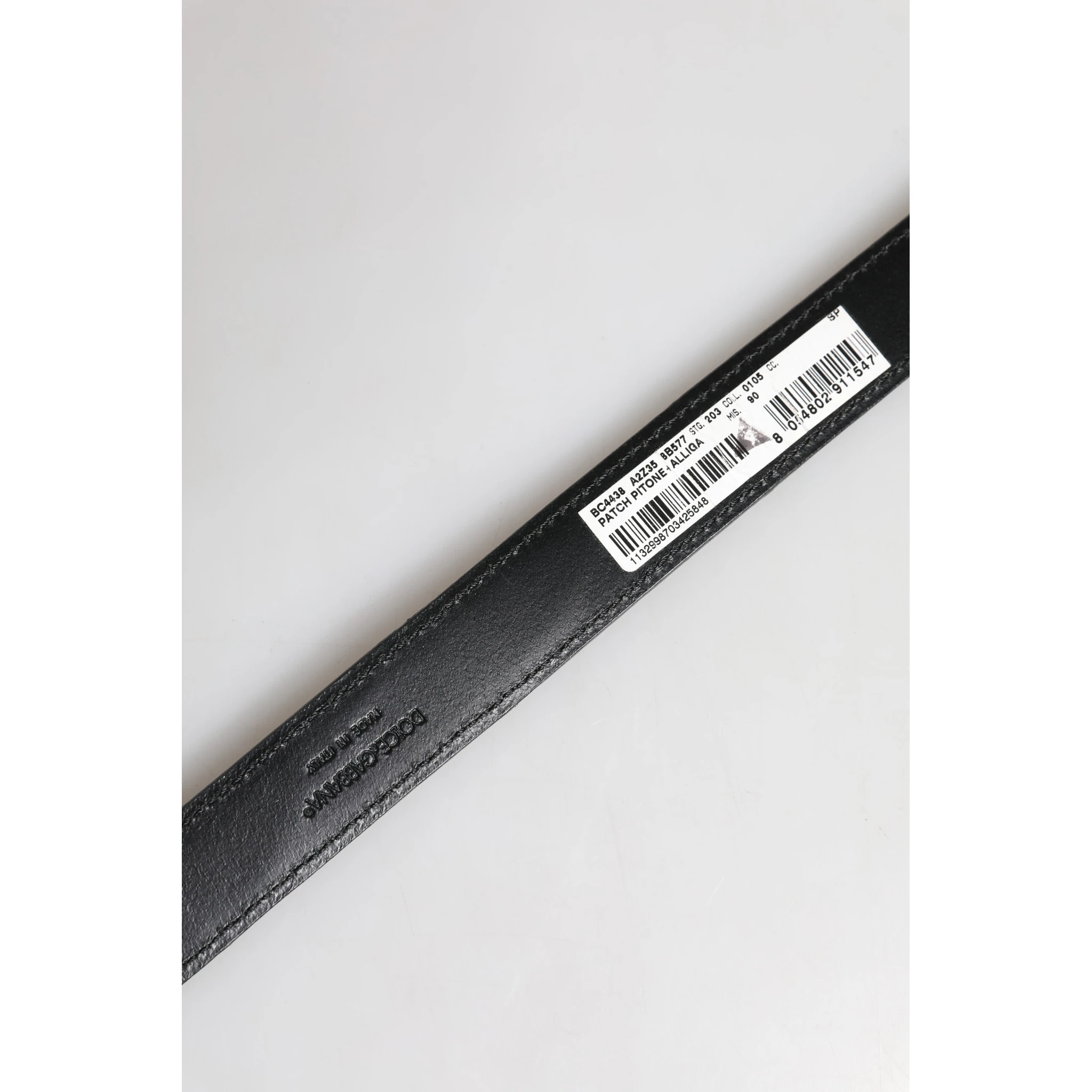 Black Exotic Leather Metal Logo Buckle Belt