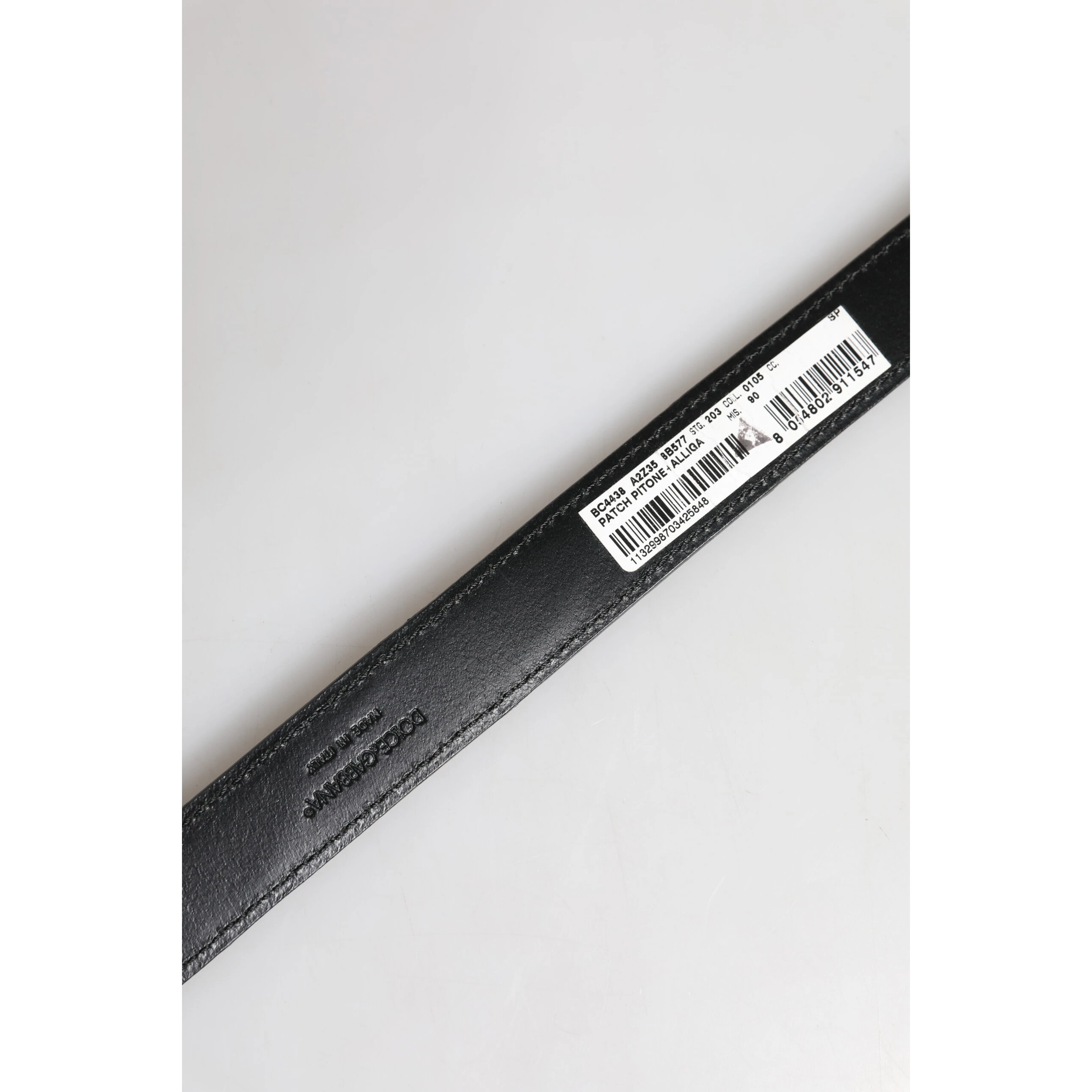 Black Exotic Leather Metal Logo Buckle Belt