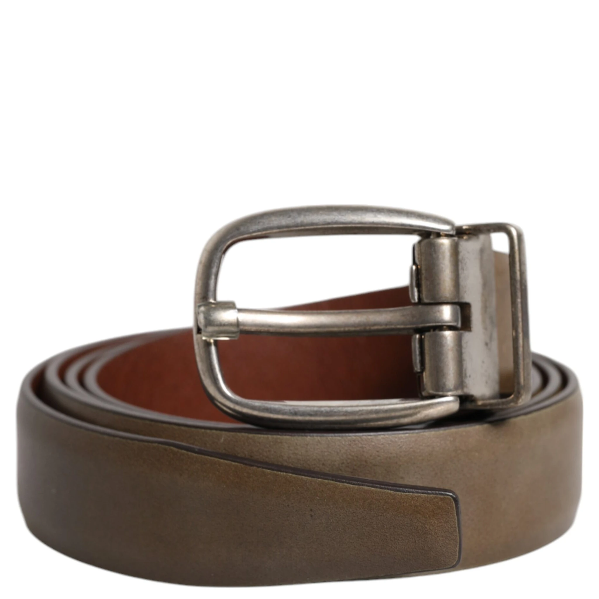 Brown Leather Classic Metal Logo Buckle Belt