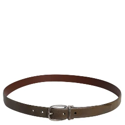 Brown Leather Classic Metal Logo Buckle Belt