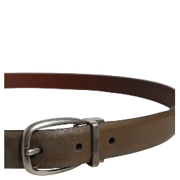 Brown Leather Classic Metal Logo Buckle Belt