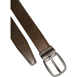 Brown Leather Classic Metal Logo Buckle Belt