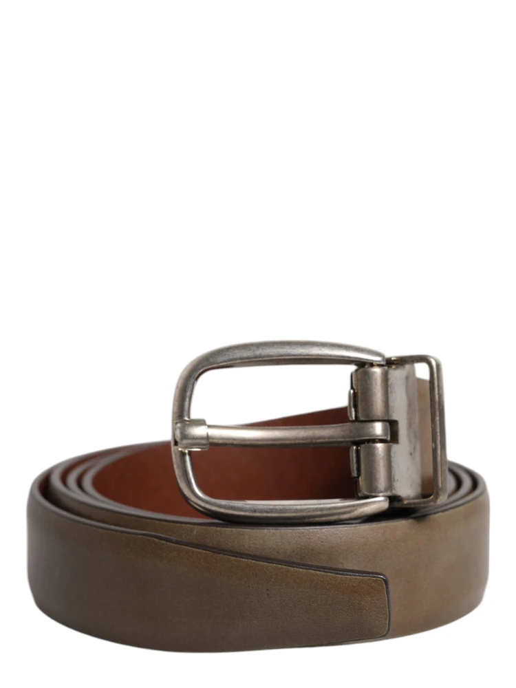 Brown Leather Classic Metal Logo Buckle Belt alternative