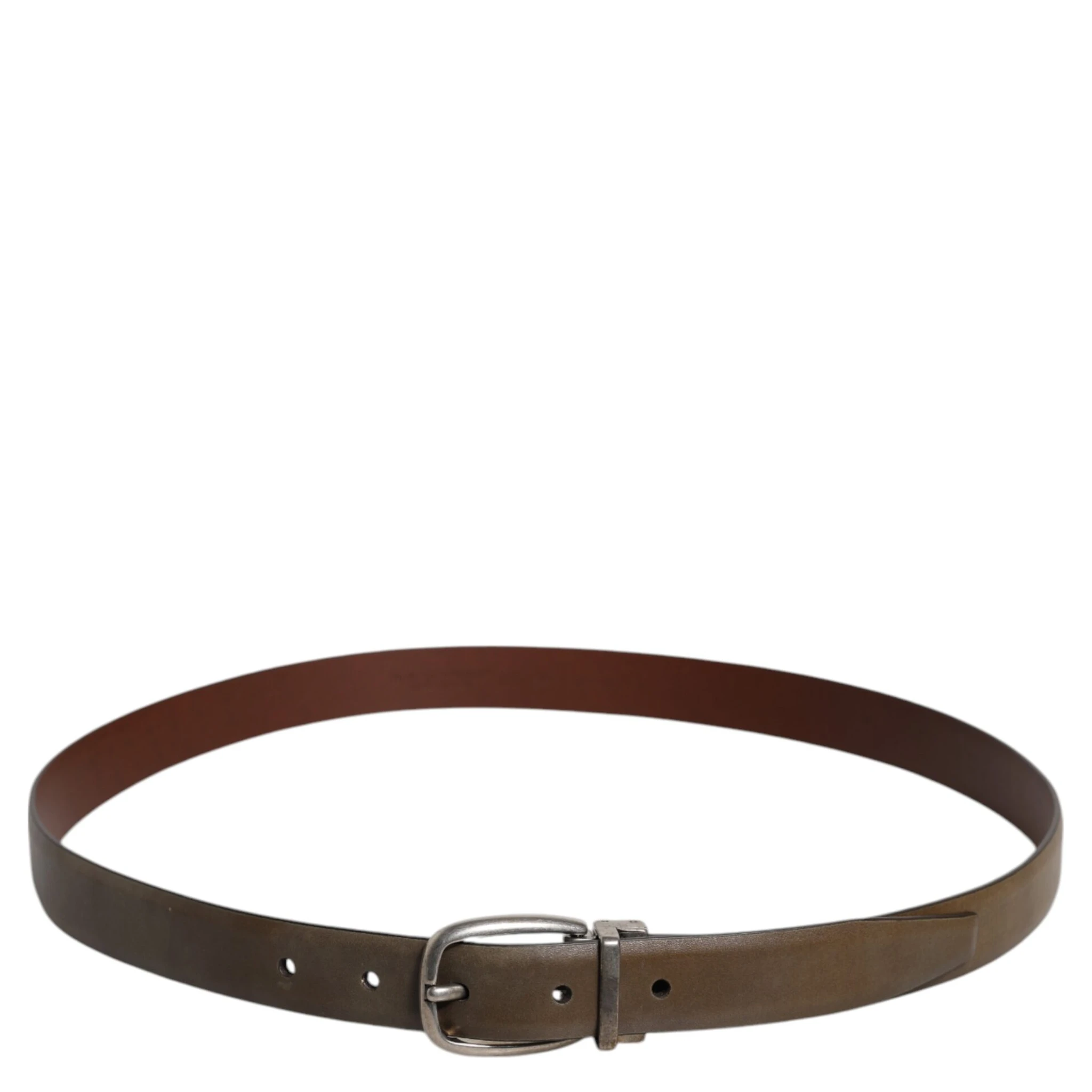Brown Leather Classic Metal Logo Buckle Belt