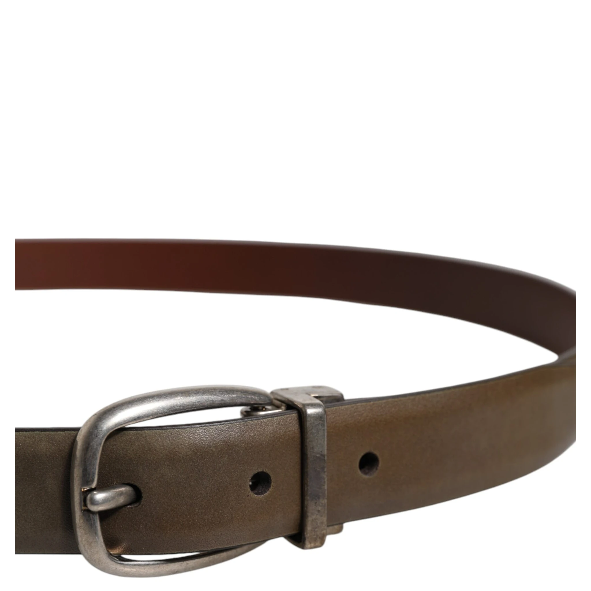 Brown Leather Classic Metal Logo Buckle Belt