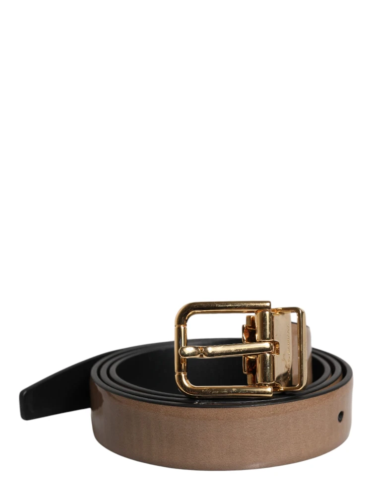 Brown Leather Classic Metal Logo Buckle Belt