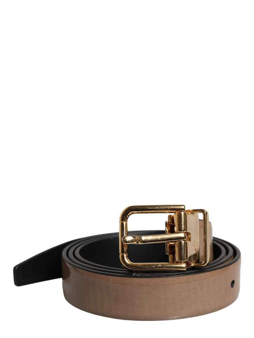 Brown Leather Classic Metal Logo Buckle Belt