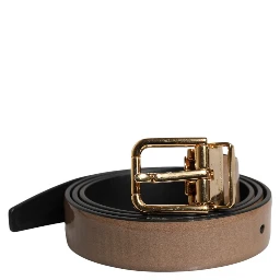Brown Leather Classic Metal Logo Buckle Belt