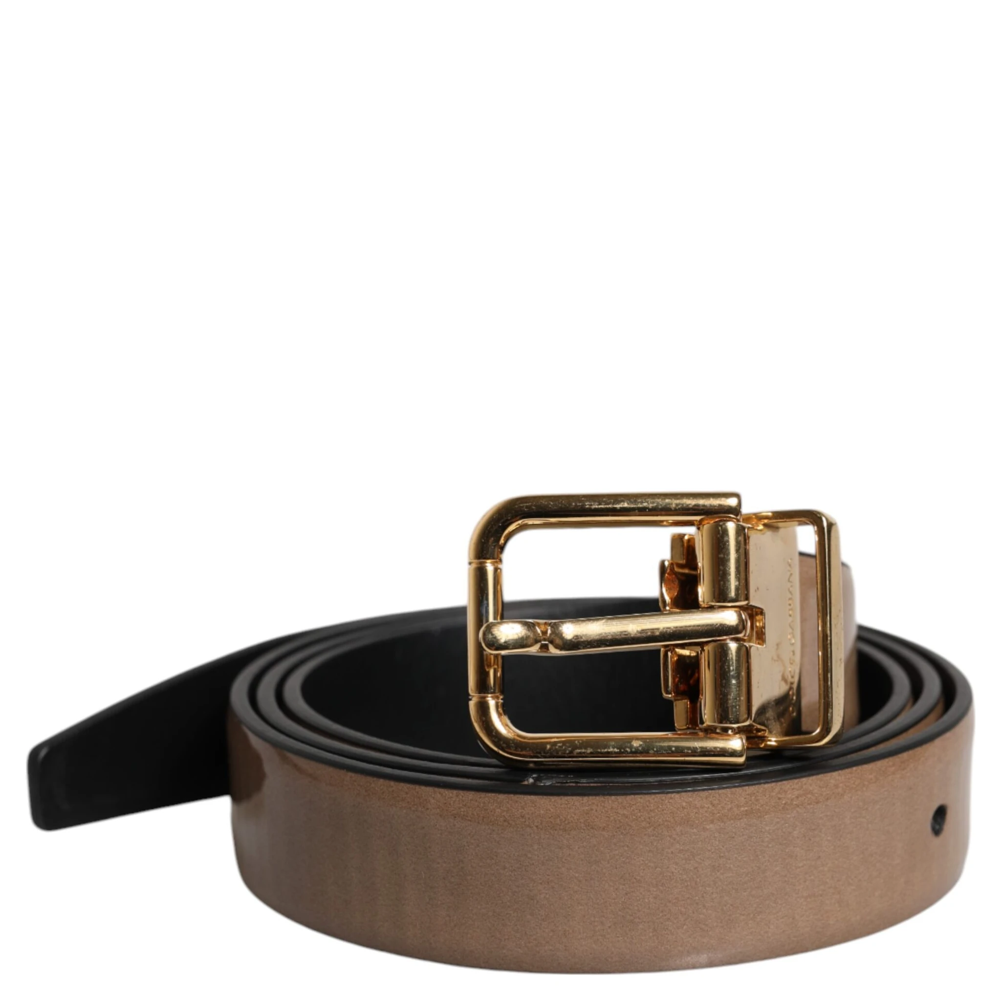 Brown Leather Classic Metal Logo Buckle Belt
