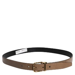 Brown Leather Classic Metal Logo Buckle Belt