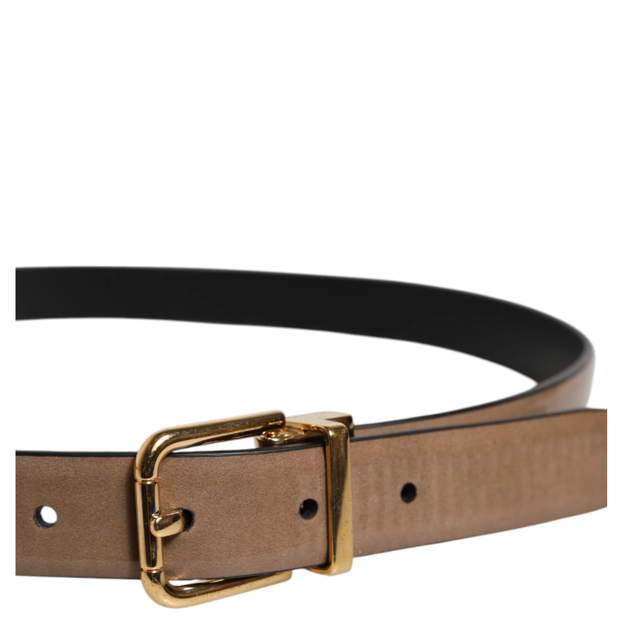 Brown Leather Classic Metal Logo Buckle Belt