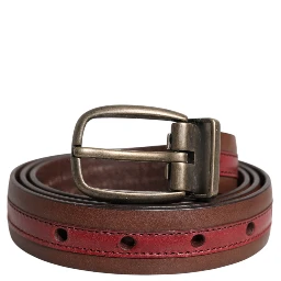 Burgundy Leather Metal Logo Buckle Belt