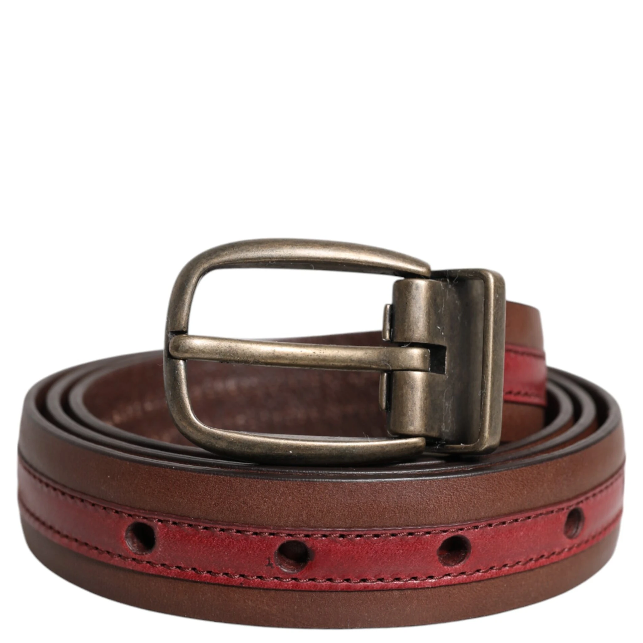 Burgundy Leather Metal Logo Buckle Belt