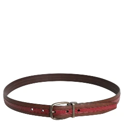 Burgundy Leather Metal Logo Buckle Belt