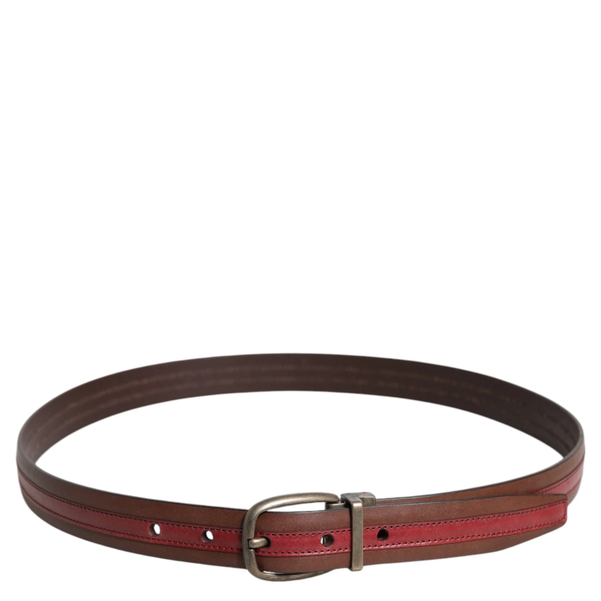 Burgundy Leather Metal Logo Buckle Belt