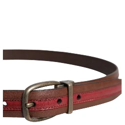Burgundy Leather Metal Logo Buckle Belt