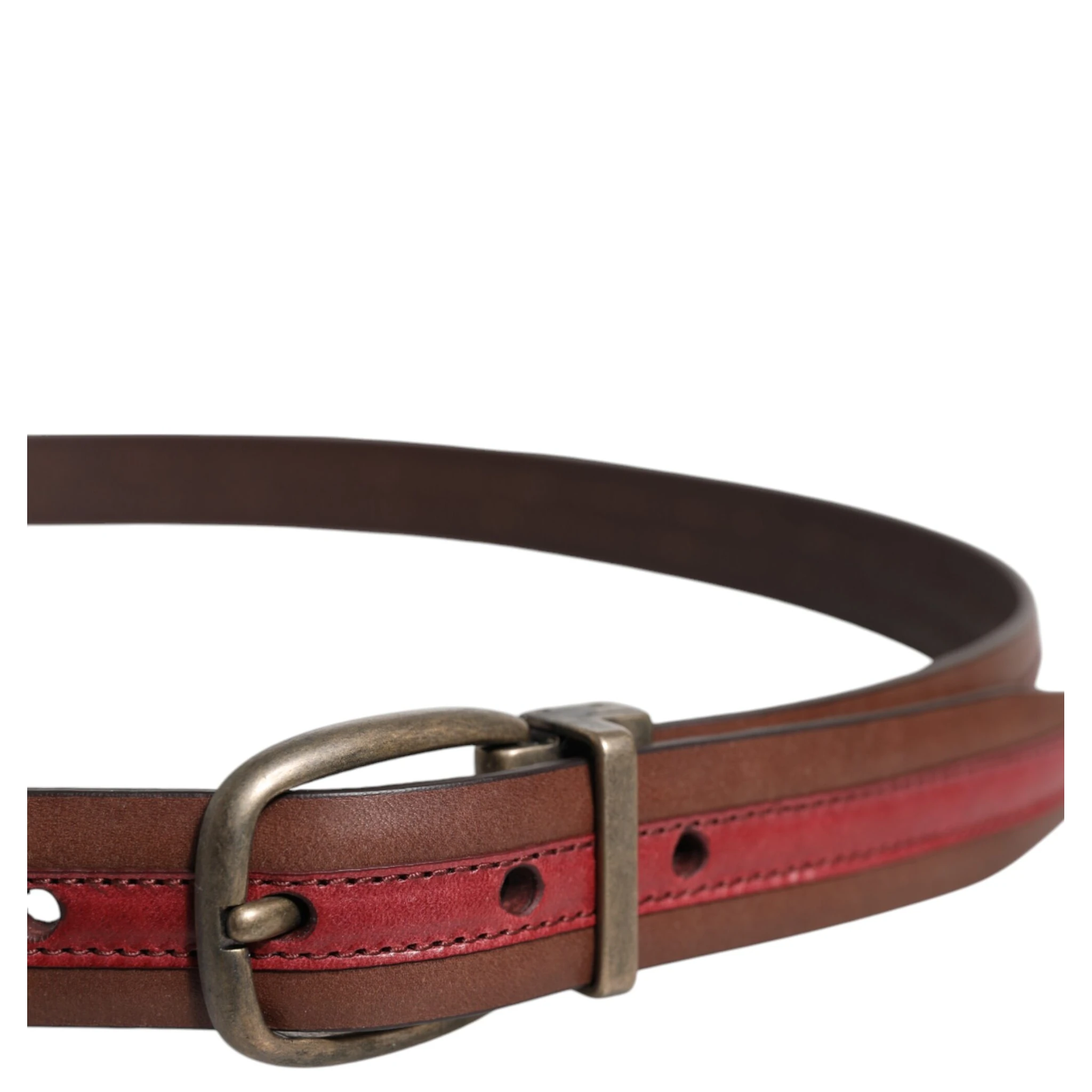 Burgundy Leather Metal Logo Buckle Belt