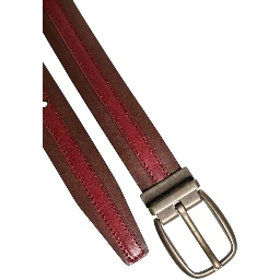 Burgundy Leather Metal Logo Buckle Belt