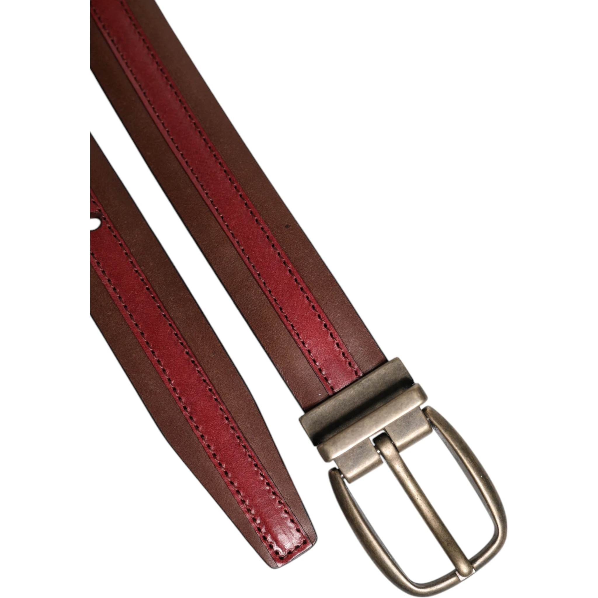 Burgundy Leather Metal Logo Buckle Belt