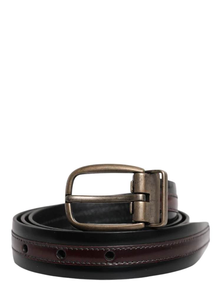 Black Burgundy Calfskin Metal Logo Buckle Belt alternative
