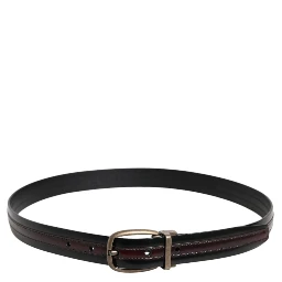Black Burgundy Calfskin Metal Logo Buckle Belt