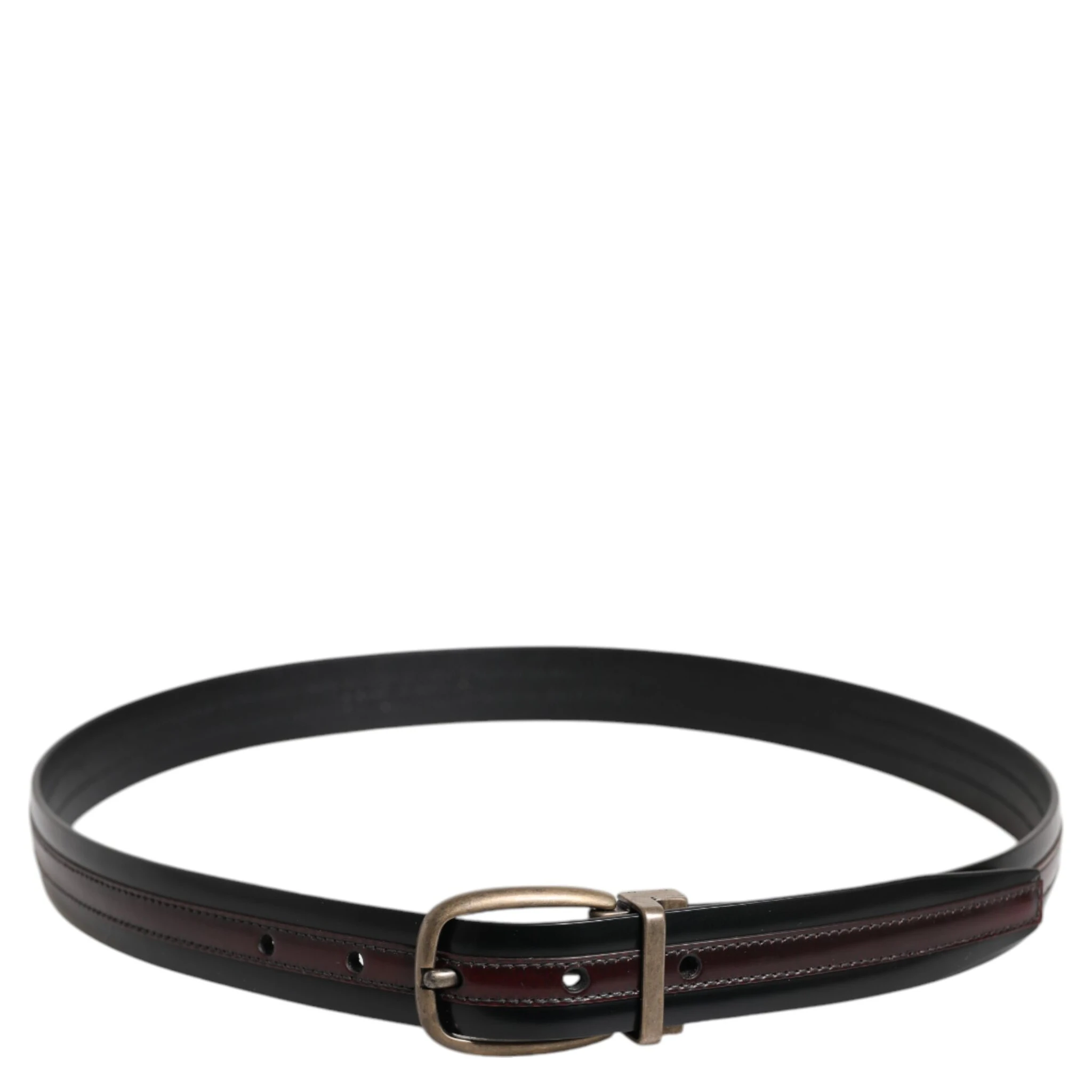 Black Burgundy Calfskin Metal Logo Buckle Belt