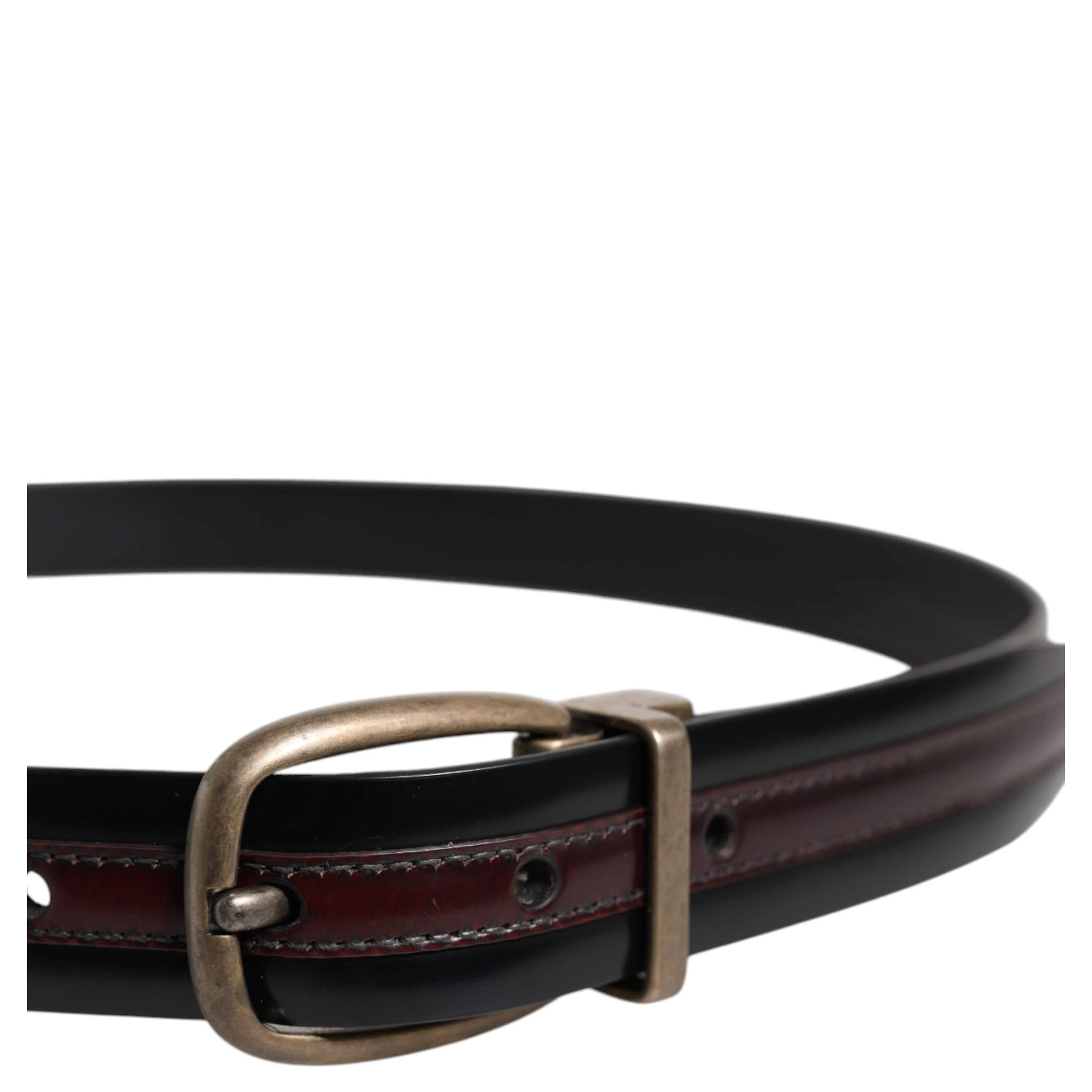 Black Burgundy Calfskin Metal Logo Buckle Belt