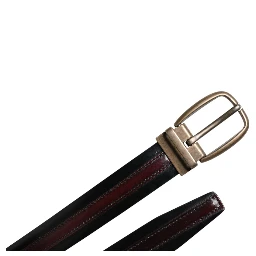 Black Burgundy Calfskin Metal Logo Buckle Belt