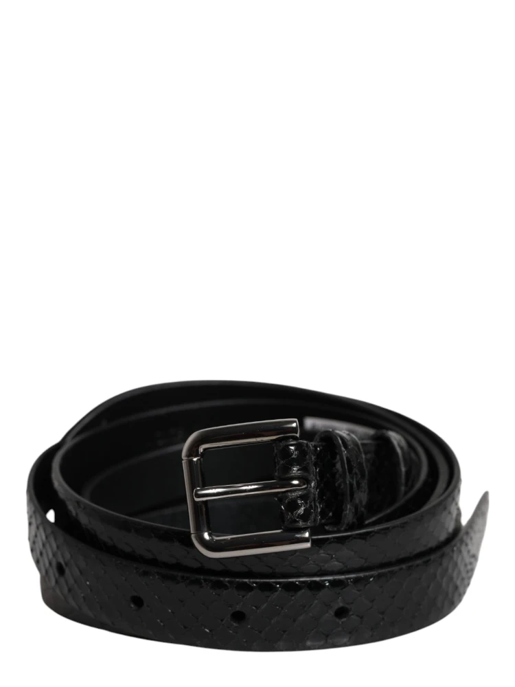 Black Leather Classic Metal Logo Buckle Belt