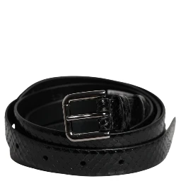 Black Leather Classic Metal Logo Buckle Belt