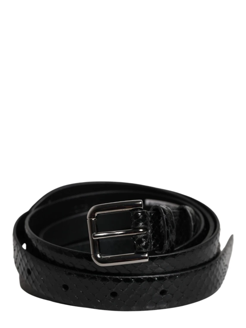 Black Leather Classic Metal Logo Buckle Belt