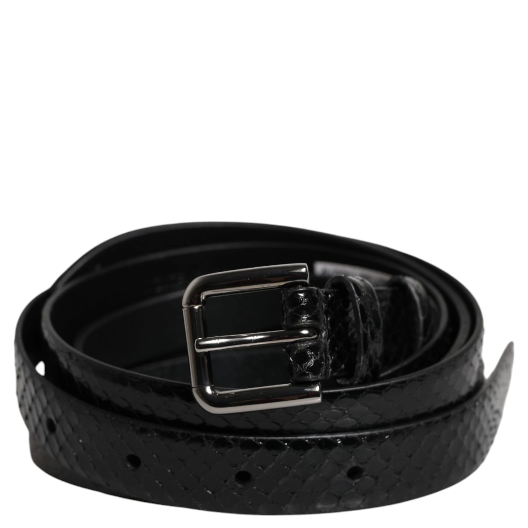 Black Leather Classic Metal Logo Buckle Belt