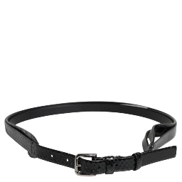 Black Leather Classic Metal Logo Buckle Belt