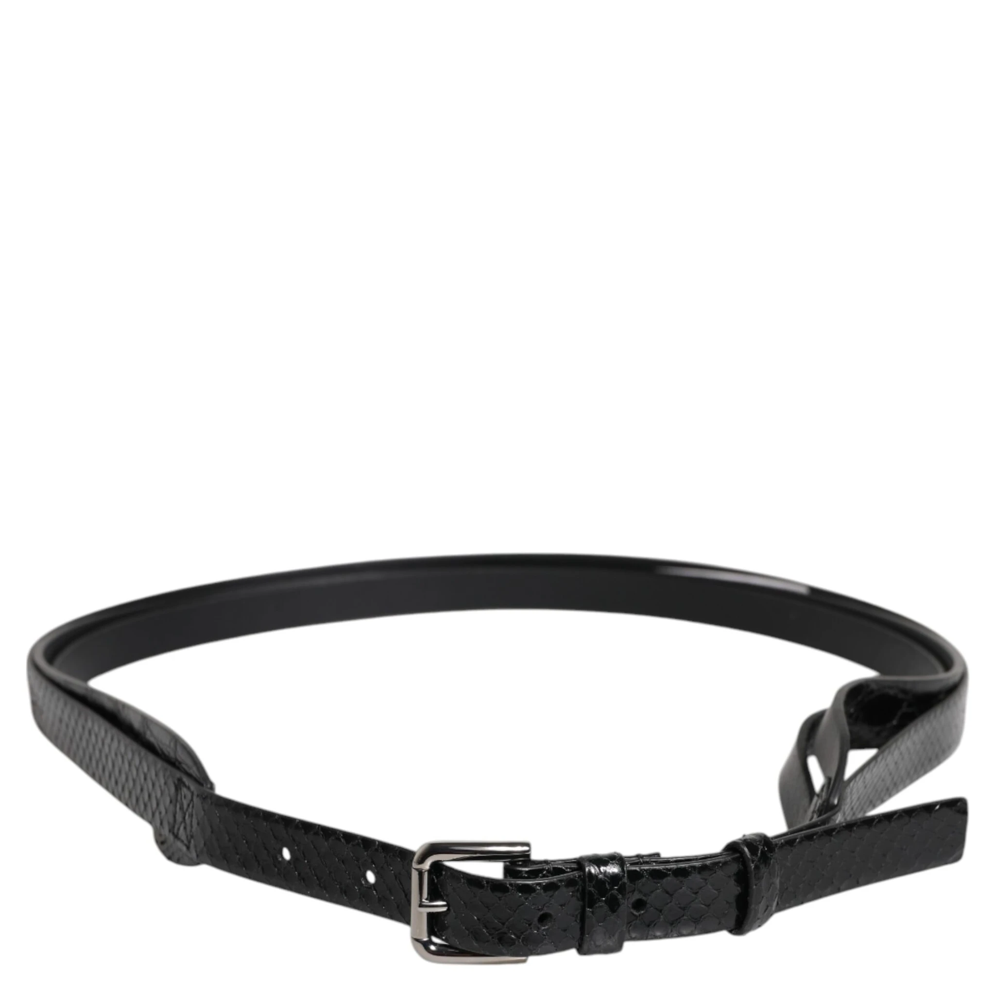 Black Leather Classic Metal Logo Buckle Belt