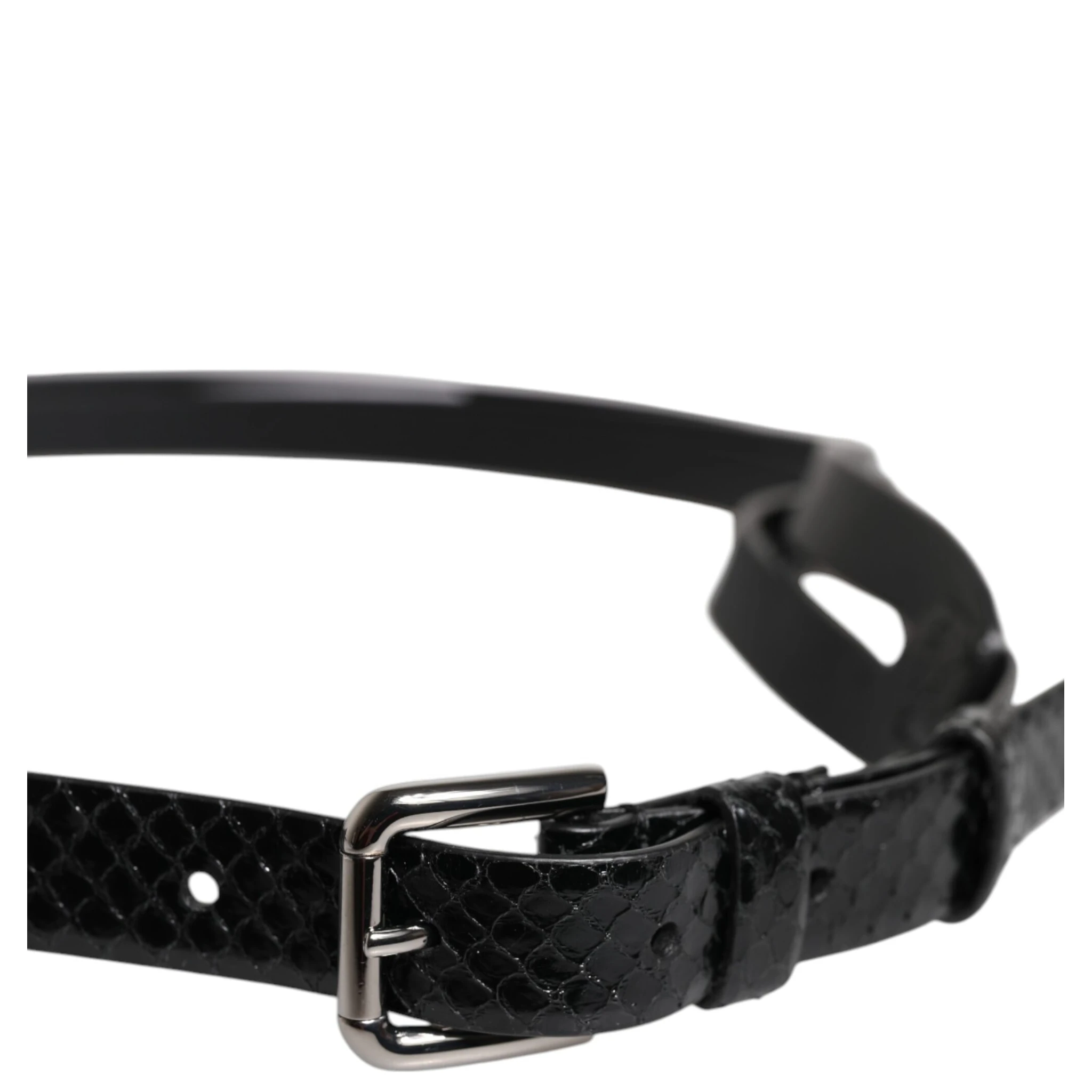 Black Leather Classic Metal Logo Buckle Belt