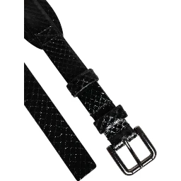 Black Leather Classic Metal Logo Buckle Belt