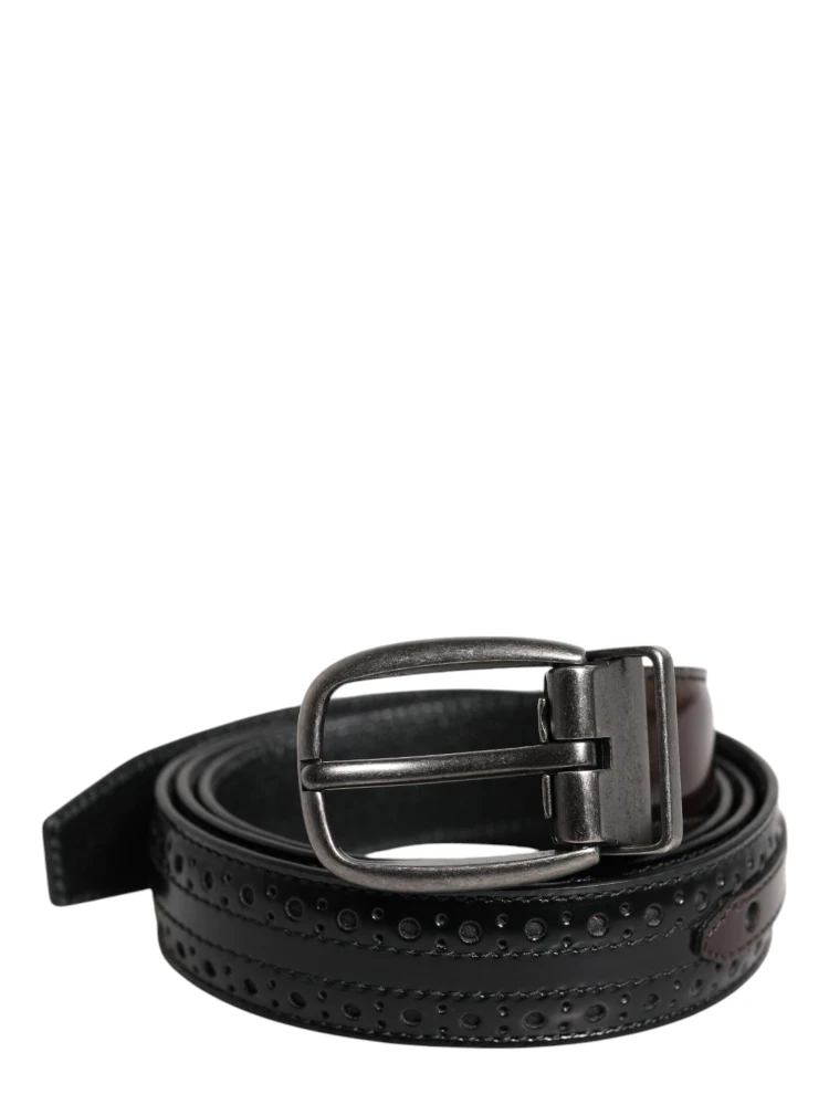 Black Brown Leather Classic Metal Buckle Belt